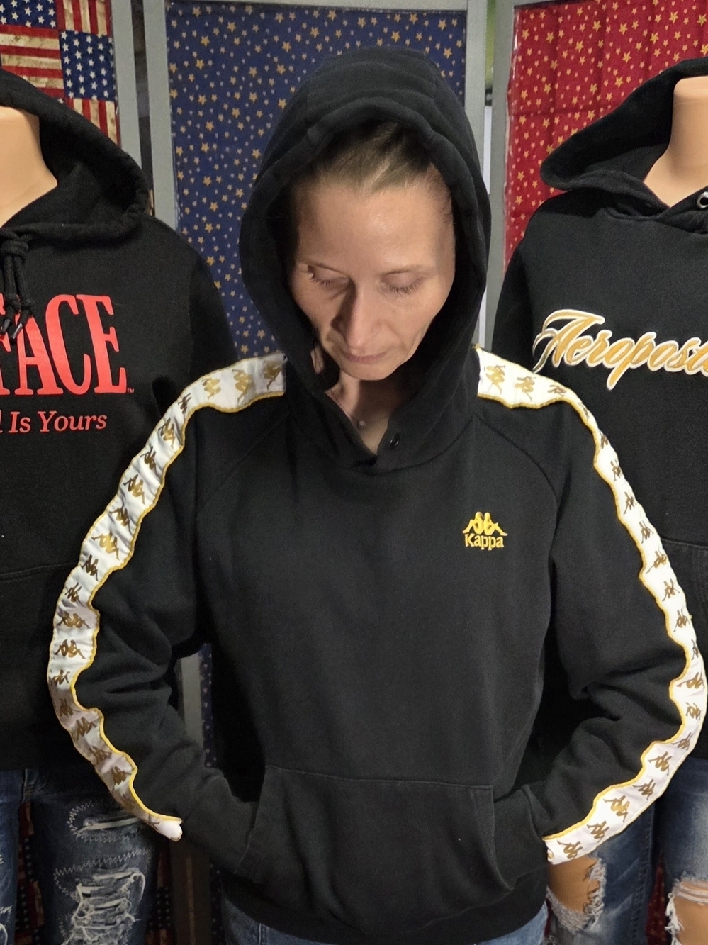 Kappa Black Hoodie with Gold Logo and White/Gold Sleeve Taping